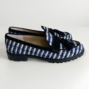 Ann Taylor Lug Sole Tweed Tassel Loafer Houndstooth Tweed Size 8